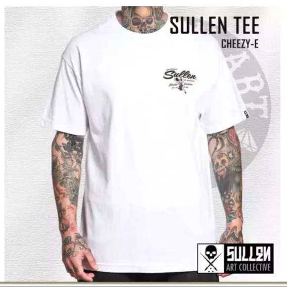 Sullen Men's T-shirt CHEEZY-E Tattoos Urban Skull Premium Quality White - Picture 4 of 5